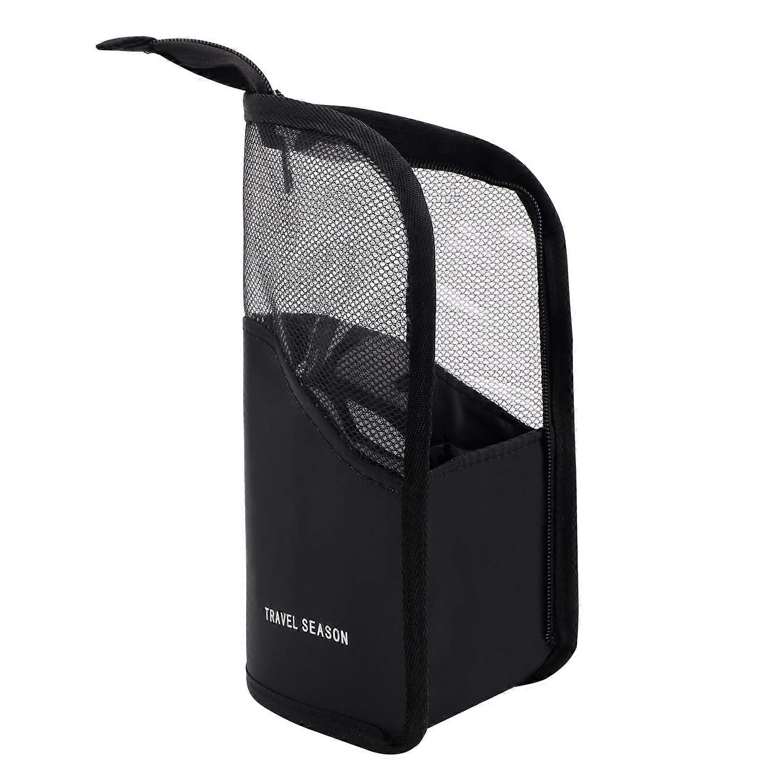 Makeup Brush Bag Half Clear Standing Zipper Pouch (Black)