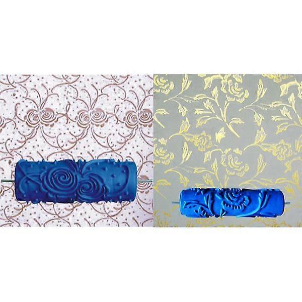 2 Pieces Embossed Floral Pattern Painting Roller Brush Tool Wall DIY Decor