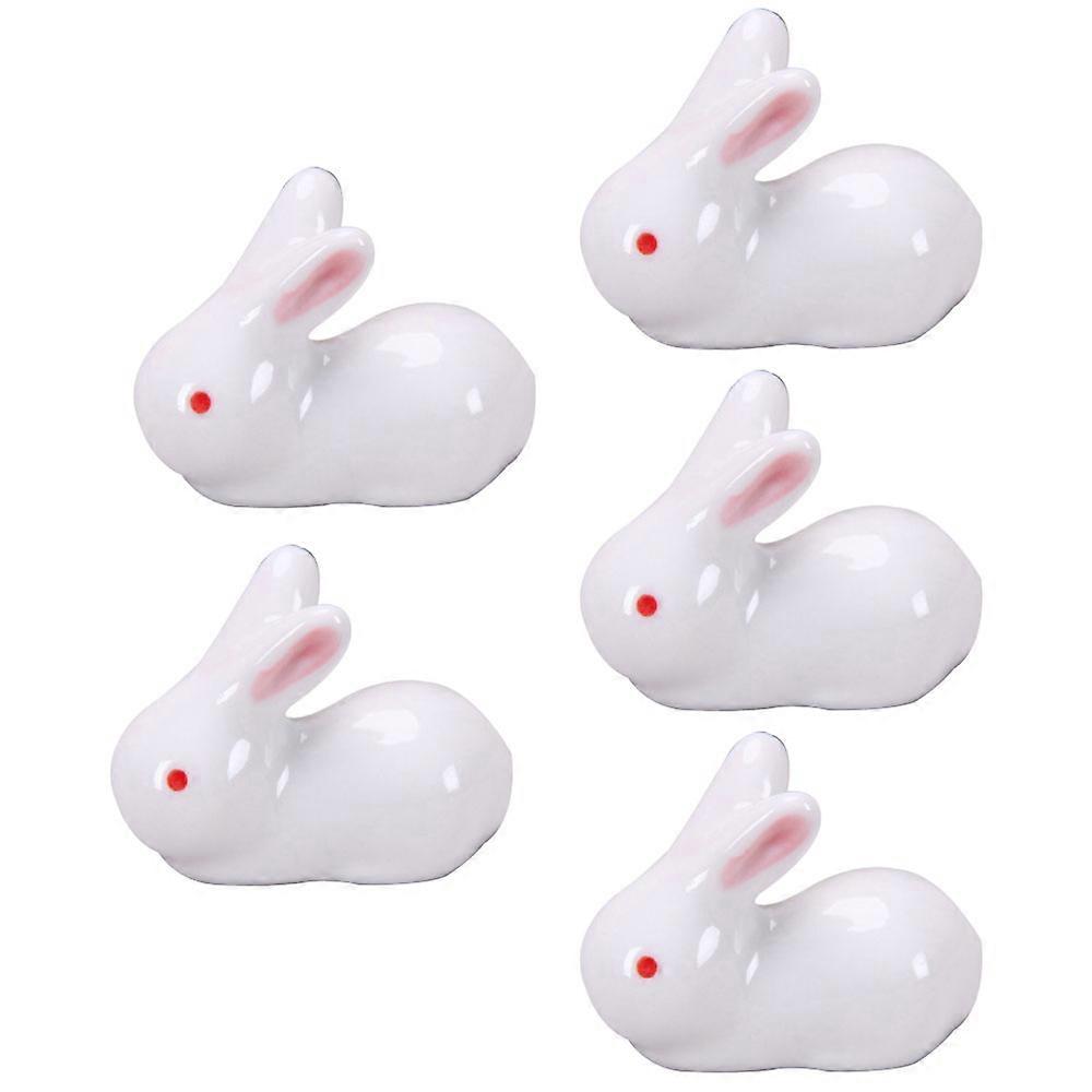 5-piece mini cute rabbit ceramic chopsticks rest spoon fork tool holder