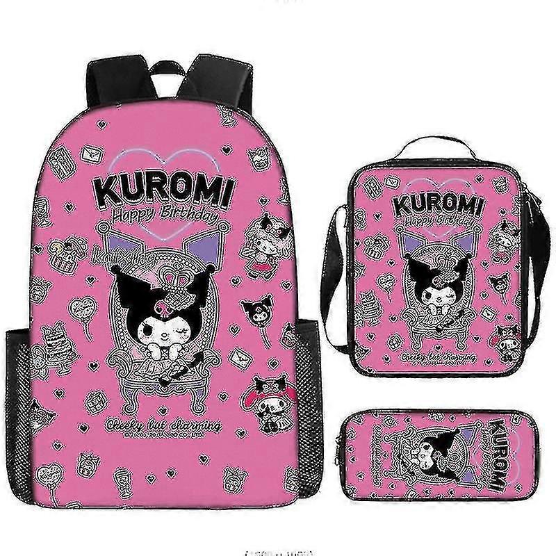 Ryggsäck Härlig Kuromi 3st / set Pojke Flickor Barn Skolväskor Bagpack Tonåringar Skolväska Studenter Laptop Reseryggsäckar Hög kvalitet