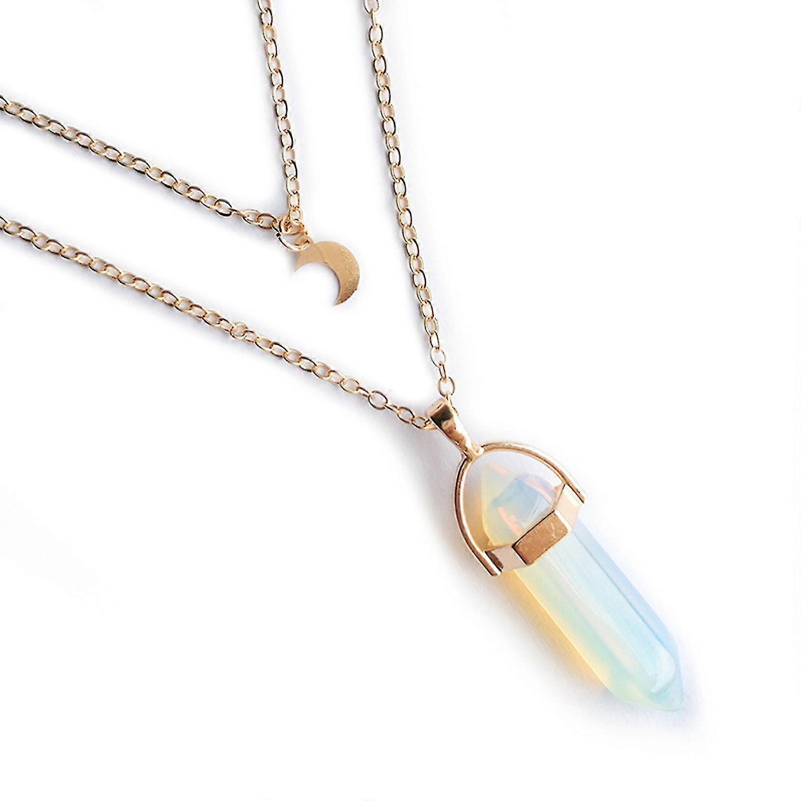 Collier ras du cou hexagonal en cristal avec pendentif lune et chaîne en or