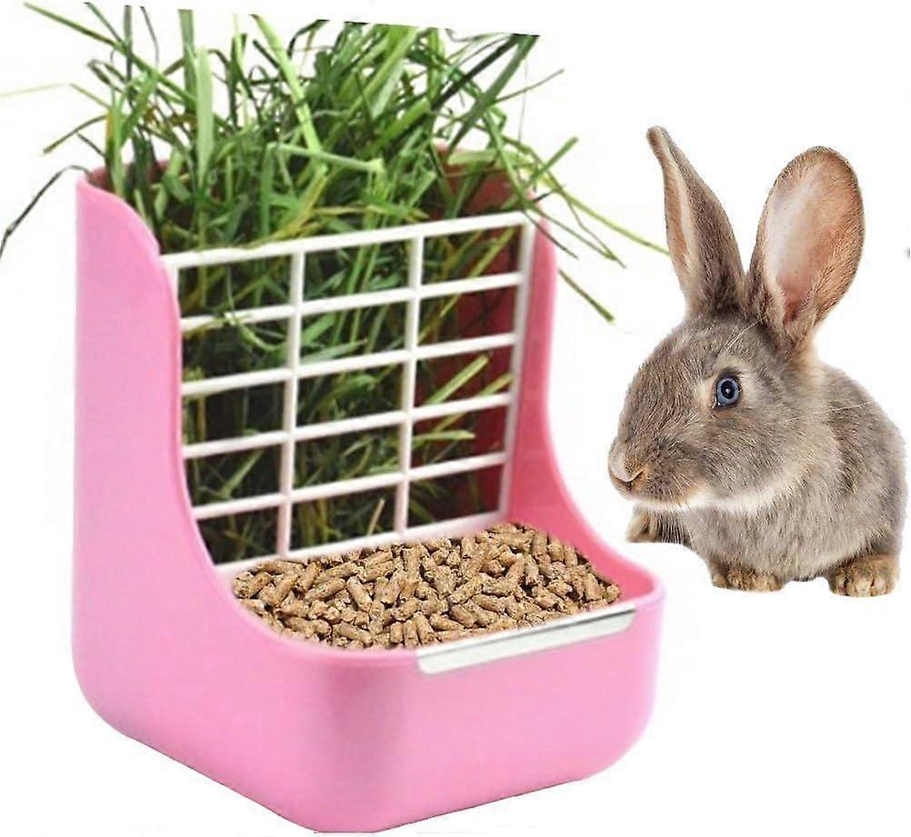 2 In 1 Hay Feeder For Guinea Pig, Rabbit, Guinea Pig, Rabbit, Chinchilla, Grass And Food Bowls (Pink)
