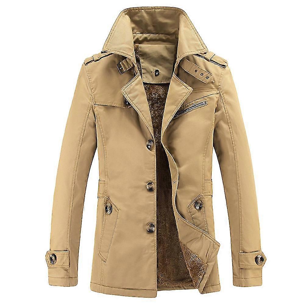 VAWAN Mens Solid Thickened Lapel Cotton Overcoat