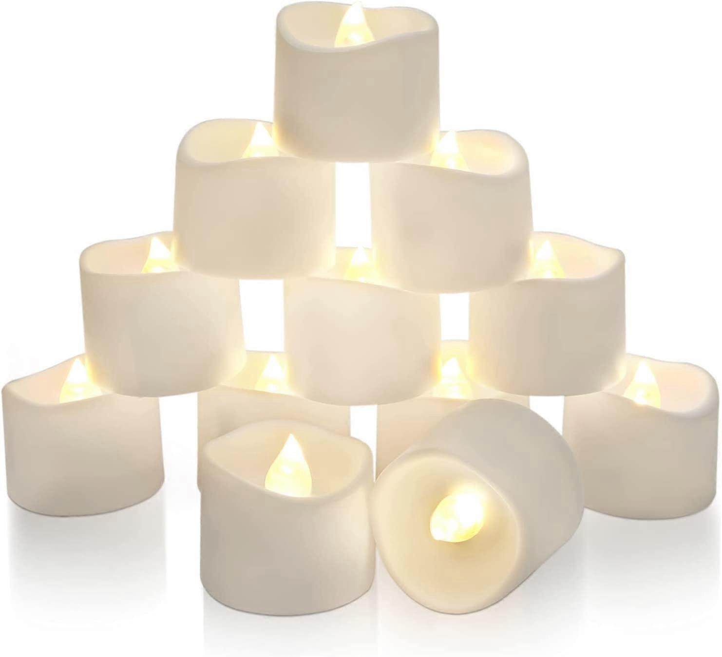 Tea Lights with Timer, Built-in 6 Hours Timer, Flameless Candles with Timer, Flickering Tea Lights Candles Battery Operated, Pack of 12, (no Remote)