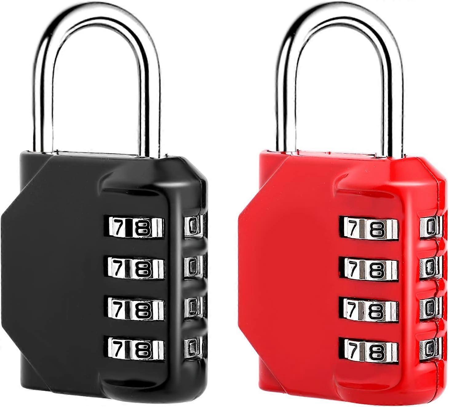 2 Pcs 4-Digit Code Padlock, Zinc Alloy Waterproof Combination Padlock, Rustproof Code Locker Padlock for Closet Gym Garage Toolbox (Black, Red)
