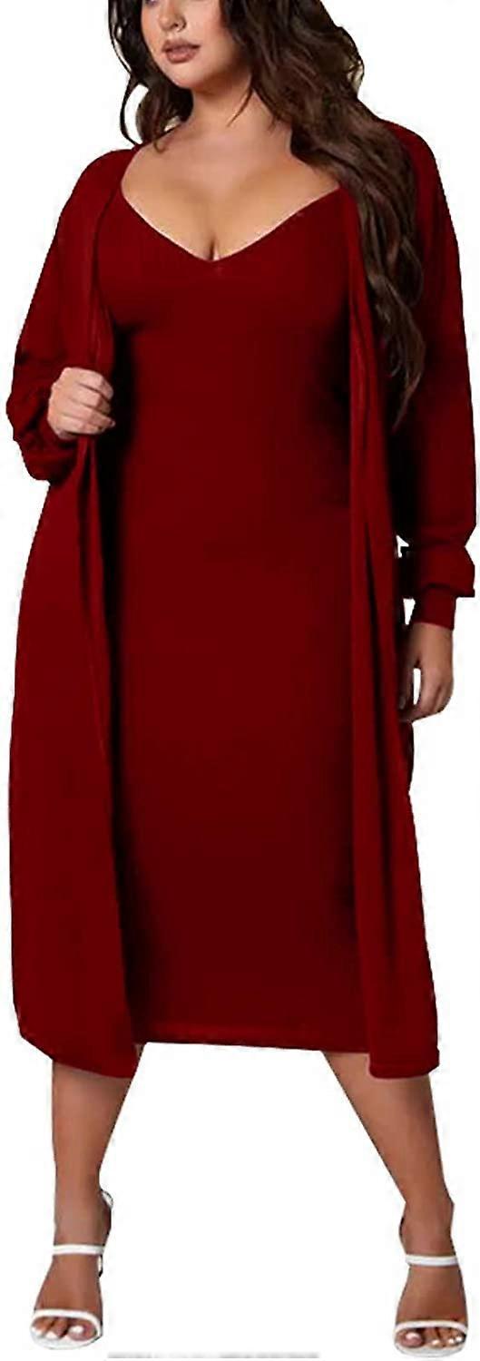 Ensemble 2 pièces pour femme, cardigan côtelé à manches longues, robe moulante extensible à bretelles spaghetti, taille S à 2XL