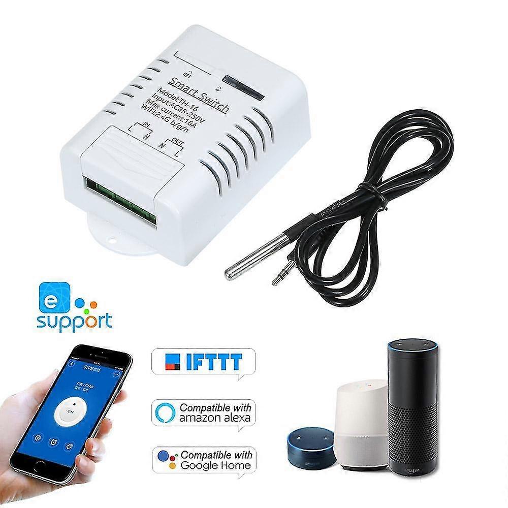 TH-16 Smart Wifi Switch Compatible with Sonoff & EWeLink 16A/3500W Monitoring Temperature Wireless