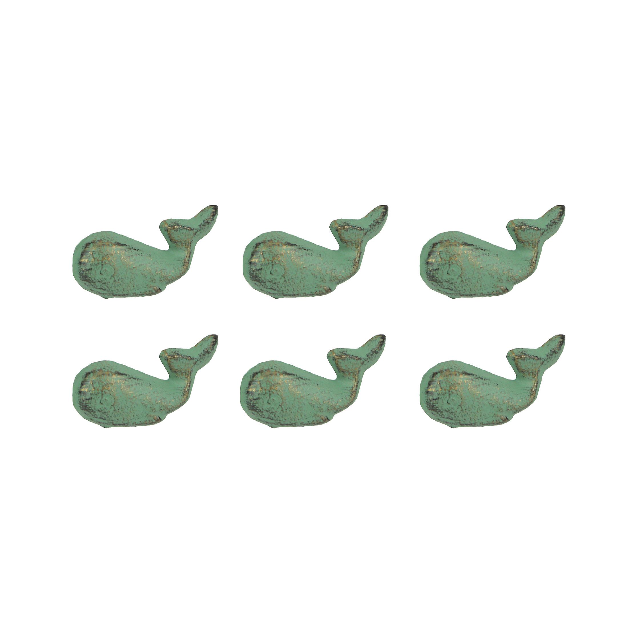 Set of 6 Verdigris Green Cast Iron Whale Drawer Pulls Decorative Bathroom Cabinet Knobs