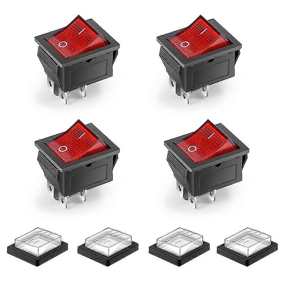 Pcs 4 Pins 2 Position On/off Waterproof Led Illuminated Rocker Switch Mini Boat Rocker Switch Dpst Ac 250v 16a 125v 20a, Red