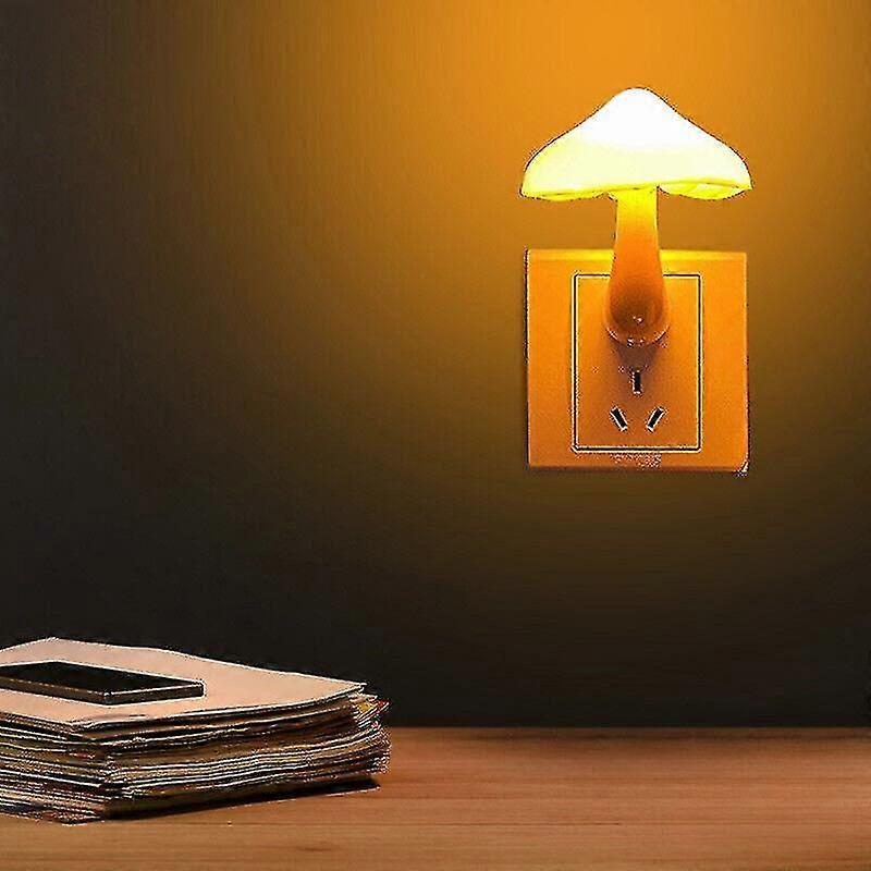 2x Led Night Light Mushroom Wall Socket Lamp Eu Plug Warm White Light-control High Quality