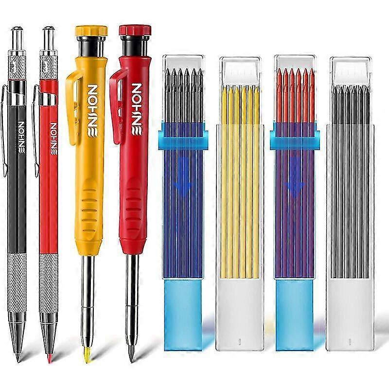 Carpenter's Pencil Set Deep Hole Markers With 40 Pencil Leads, 4 Mechanical Pencils With Built-in Sharpener, Carpenter's Pencils Marking Tools For The