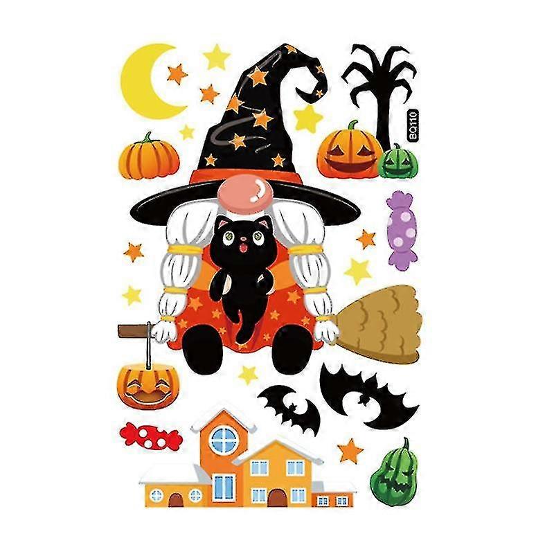 Electrostatic Sticker Waterproof Removable Reusable Traceless Horror Home Decoration Pvc Halloween Dwarfwitch Pumpkin Balloon Window Decal For Party J