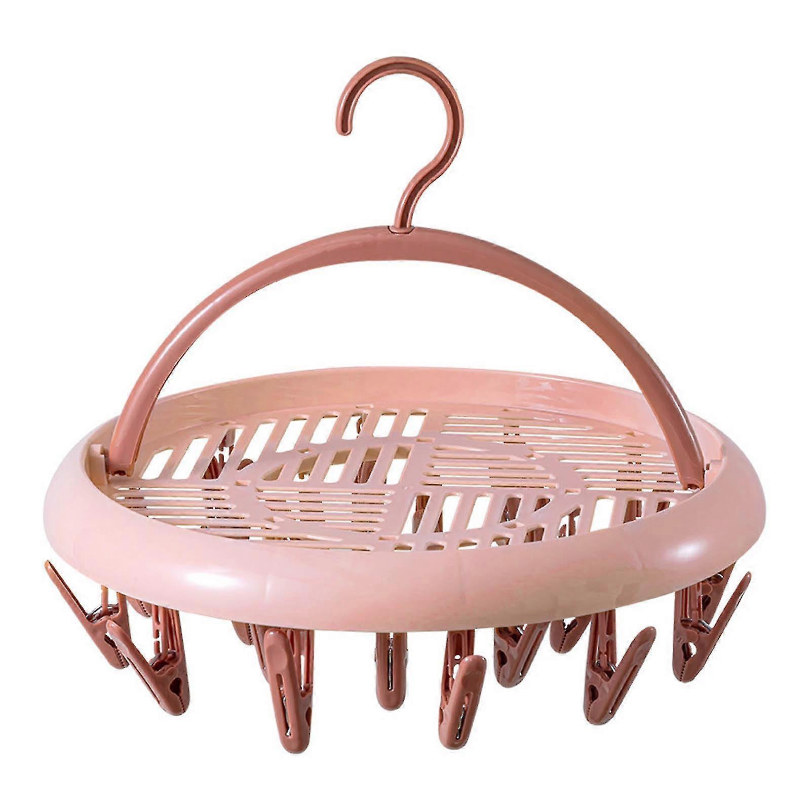Plastic Round Laundry Hanger with Clips for Socks and Underwear - Pink