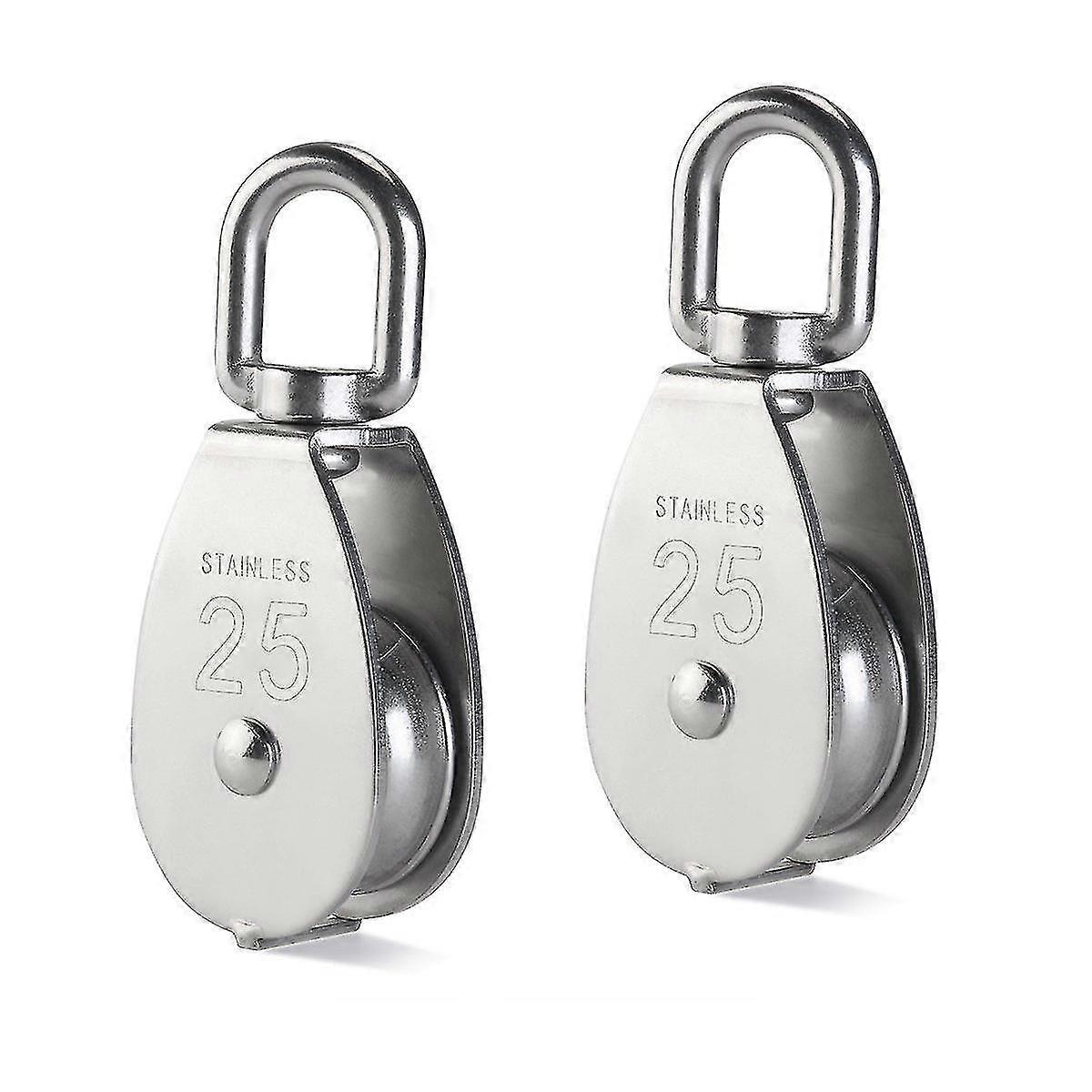 2pcs 25mm Single Pulley Block In 304 Stainless Steel M25 Pulley Roller Loading 400kg - Silver