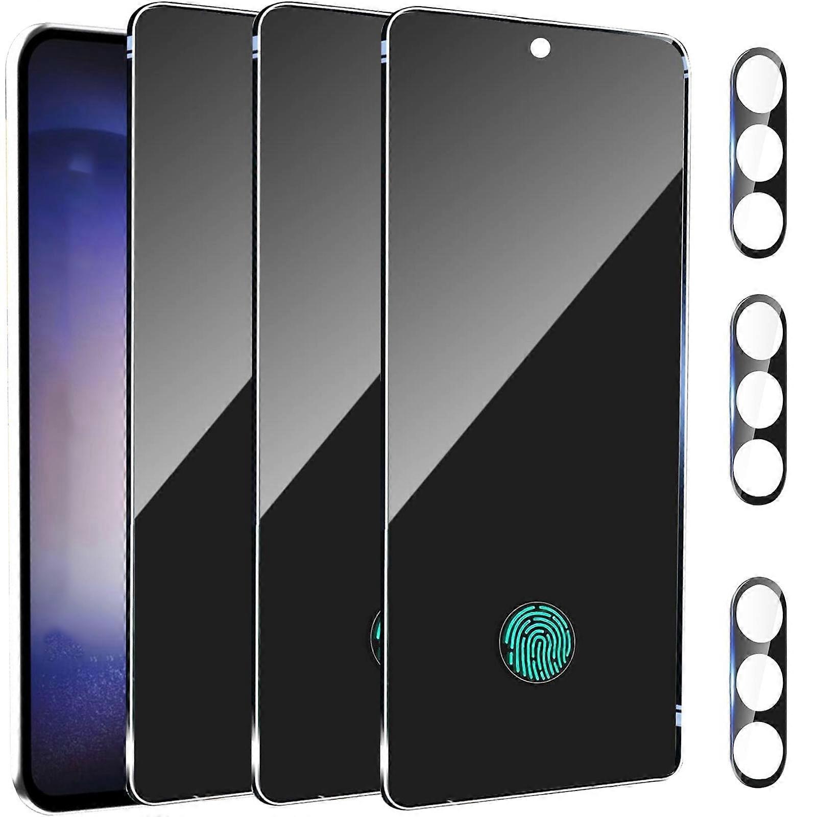 1 Pack Privacy Screen Protector, 1 Pack Camera Lens Protector for Samsung Galaxy S24, Fingerprint Unlock Support, Anti Spy, High Clarity Bubble Free