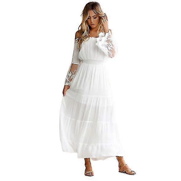 Women's Lace Casual Puff Sleeve Boho Midi