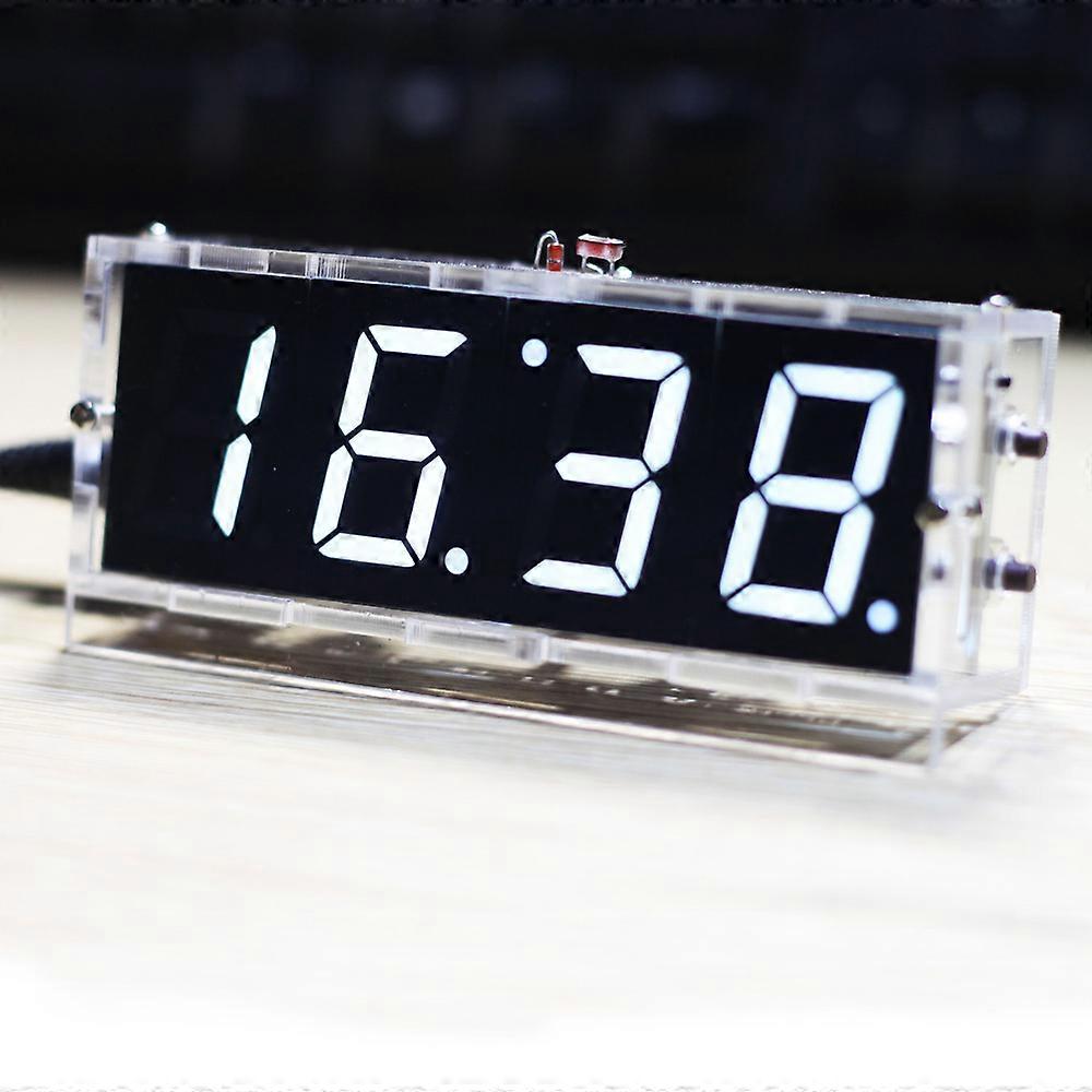 Compact 4-digit DIY Digital LED Clock Kit Light Control Temperature Date Time Display with Transparent Case