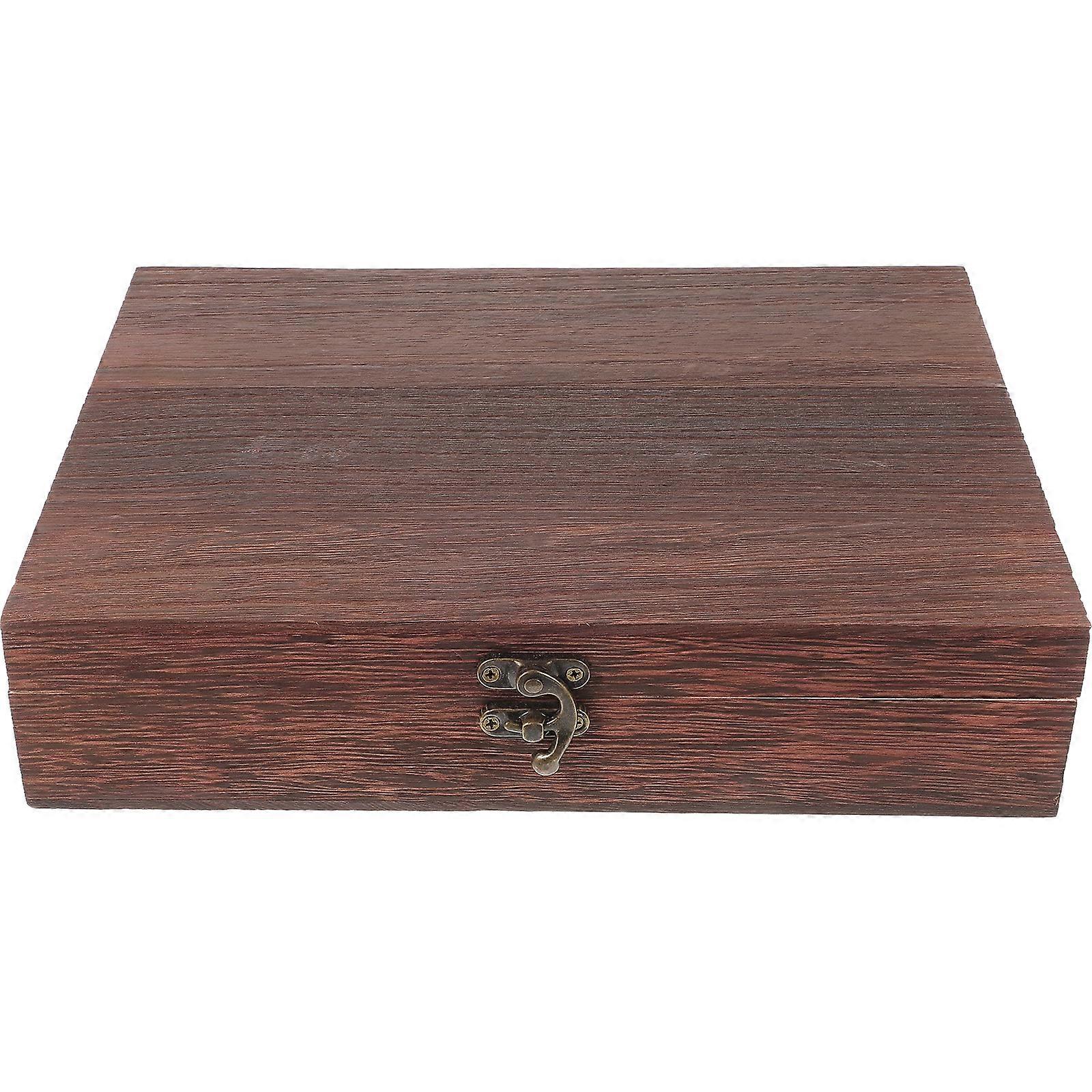 1 Pc Wooden Storage Case Simple Storage Container Box with Lock (Brown)