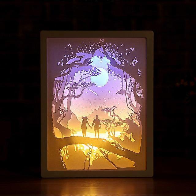 3D Paper Carving Night Light Shadow Box Paper Sculptures Frame Table Lamps Decorative Mood Light Desktop Lamp for Gift Decora
