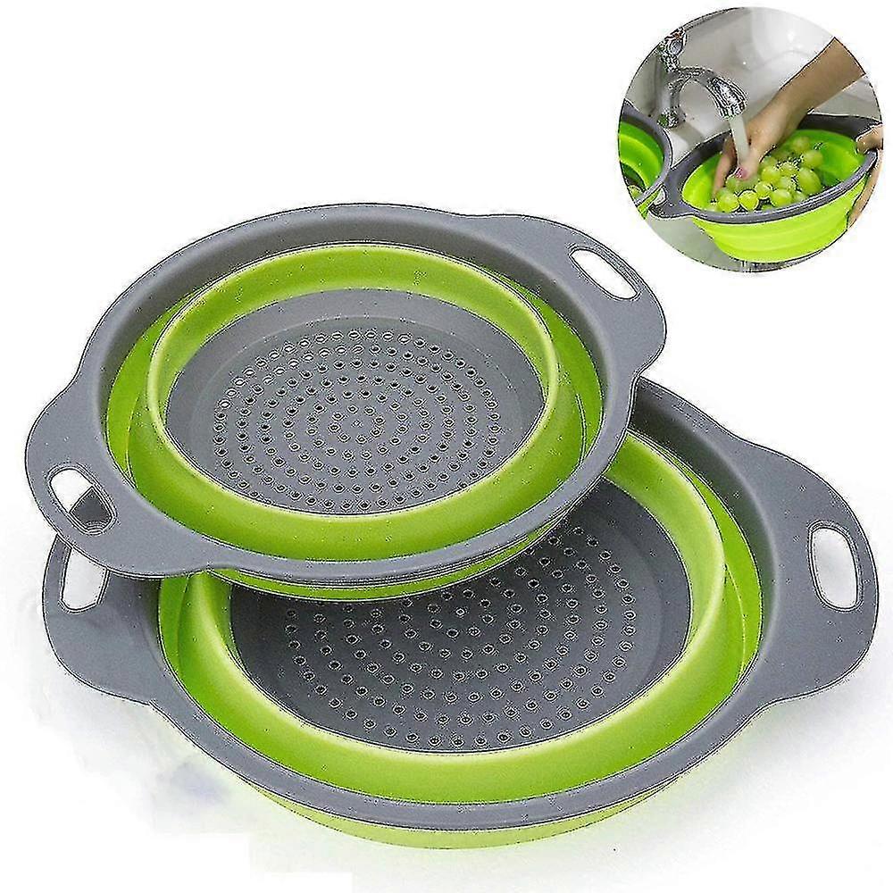 2pcs Foldable Colander, Drain Strainer Silicone Pasta Strainer,green