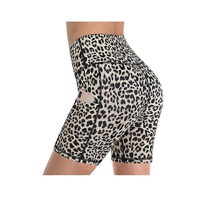 Leopard printed nude yoga shorts with pockets