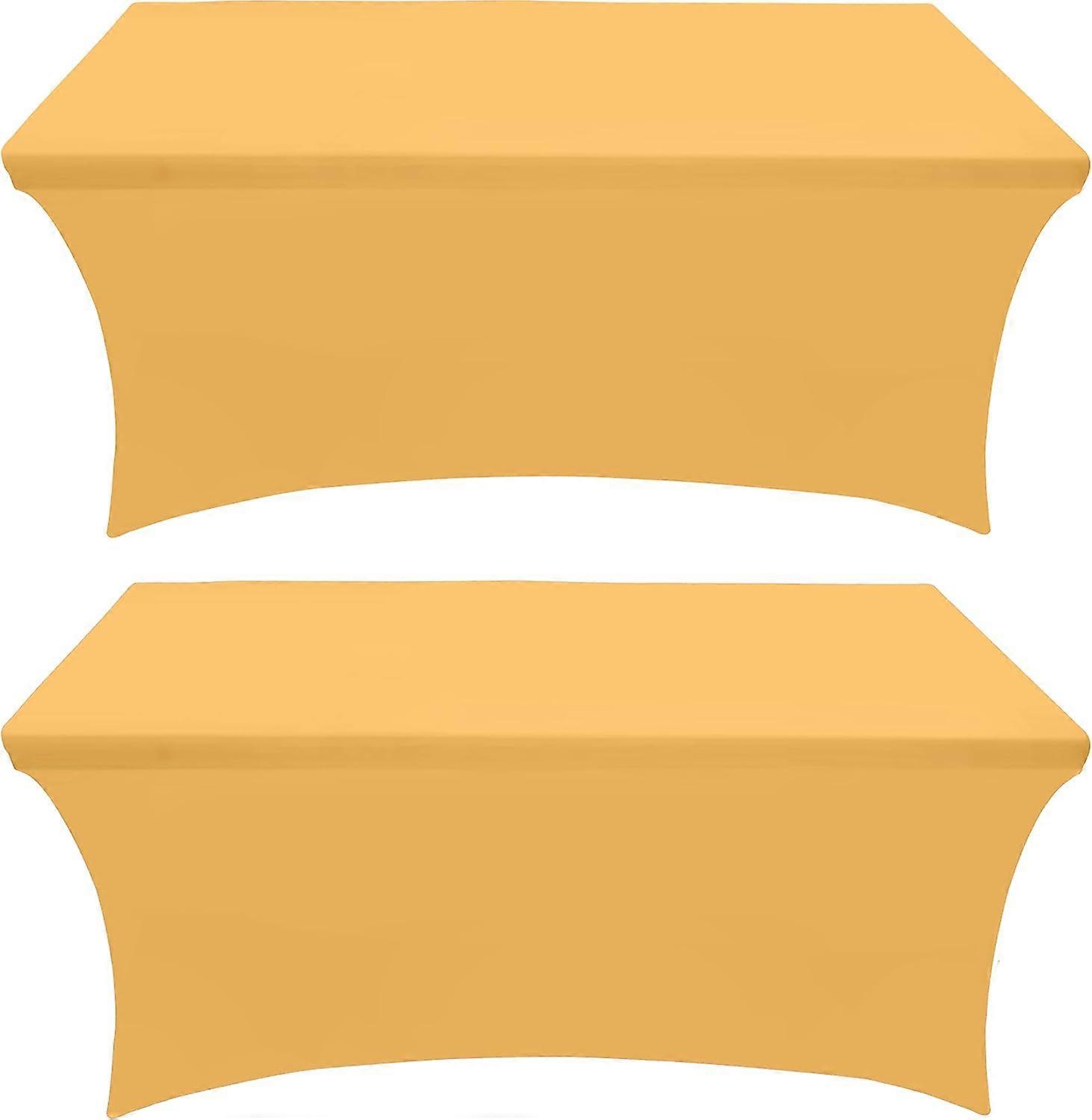 Kitchen Spandex Tablecloth 2 Pack [6FT, Gold] Tight, Fitted, Washable and Wrinkle Resistant Stretch Rectangular Patio Table Cover