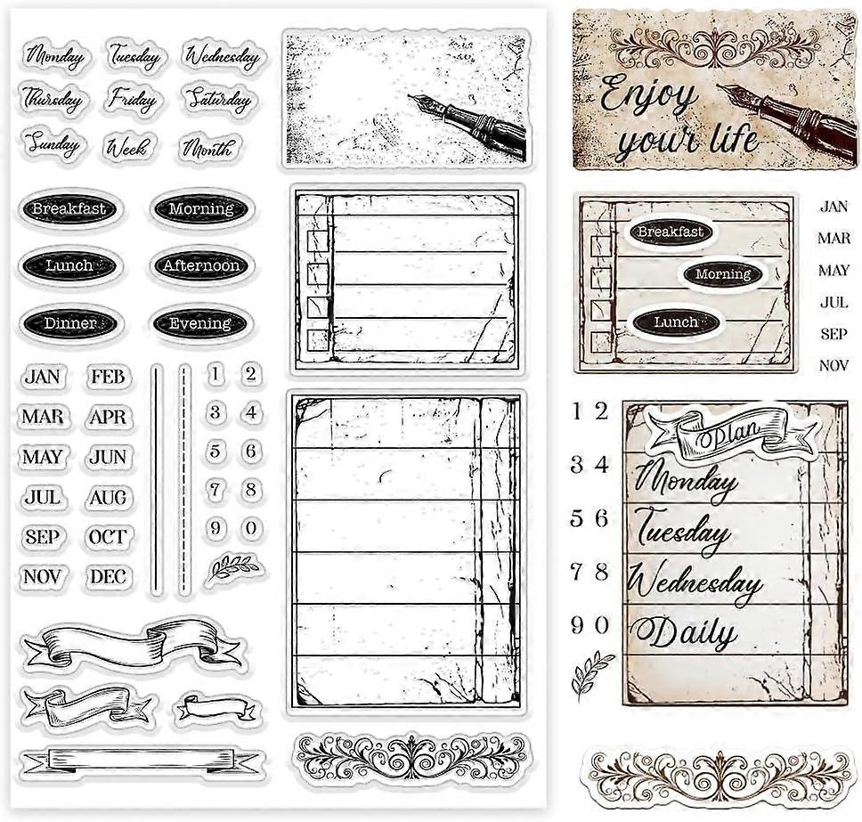 Journal Clear Stamp for Monthly Planner with Weeks Dates Number Silicone Stamp Transparent Rubber Stamp for Journals Scrapbooking Card Making Holiday