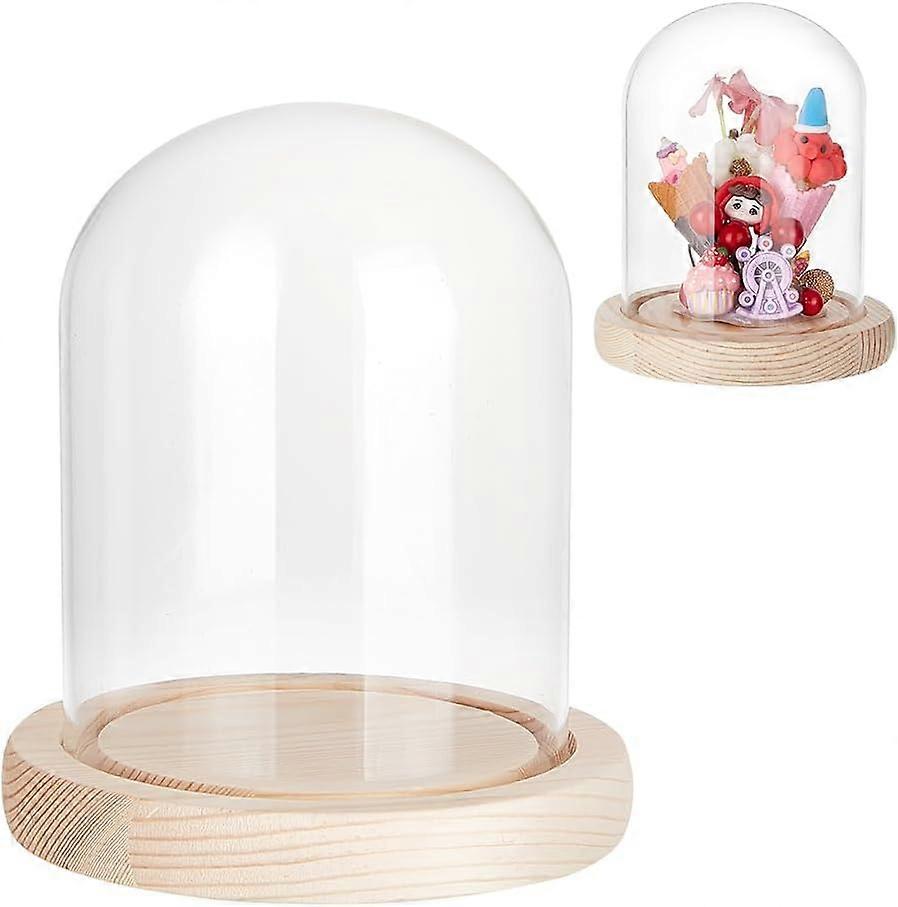 Glass Dome Cover Decorative Display Case Cloche Bell Jar Terrarium with Wood Base Navajo White 113x130mm