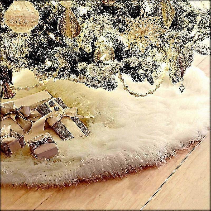 White Christmas Tree Skirt Base Faux Fur Xmas Floor Mat Ornaments Decoration