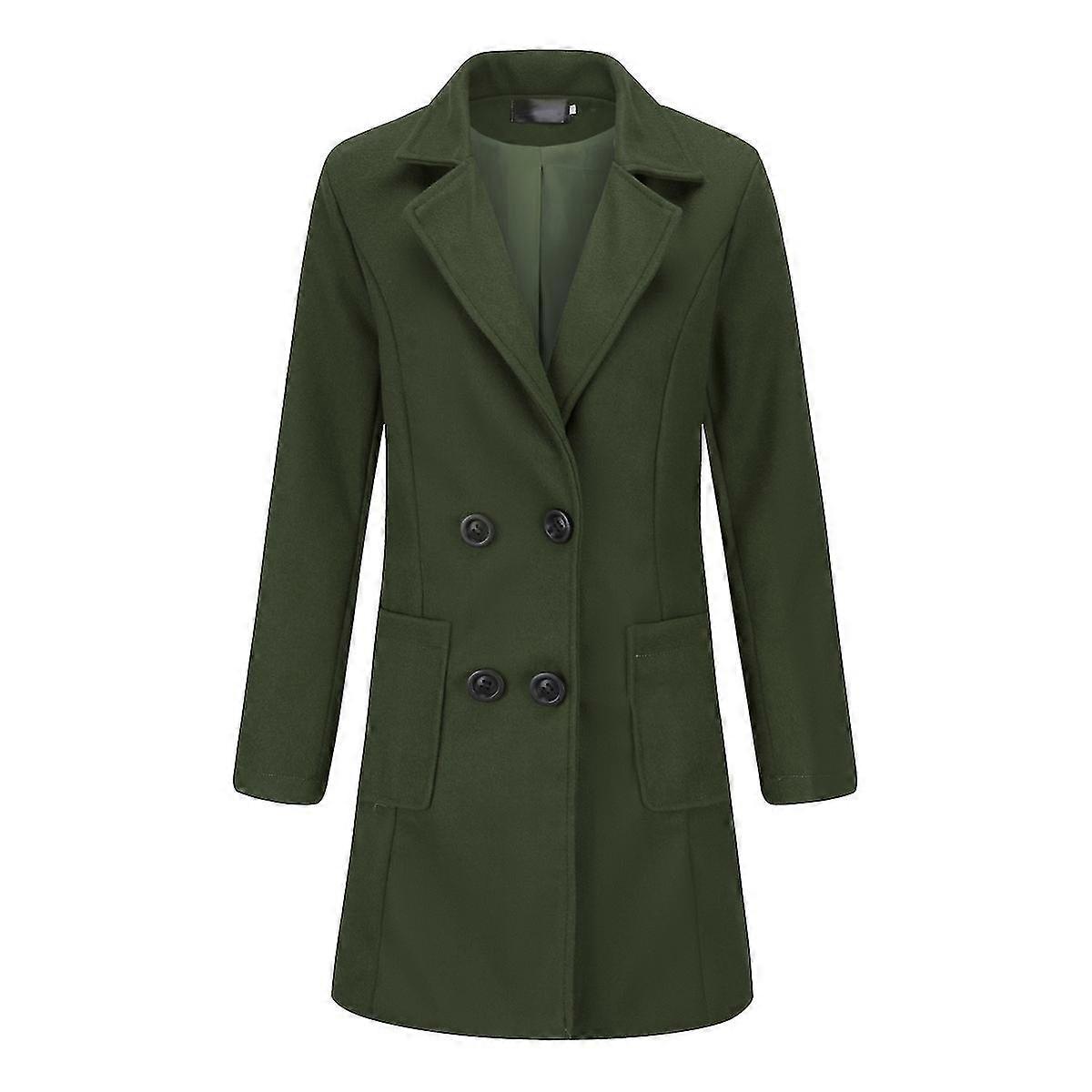 Naiwang Womens Elegant Notched Collar Double Breasted Over Coat