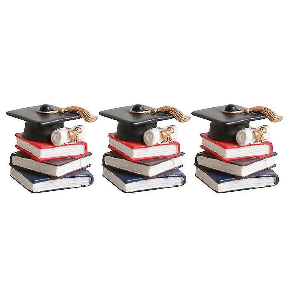 3pcs Graduation Cake Toppers Stacked Books And Doctoral Cap Cake Decors Graduates Props