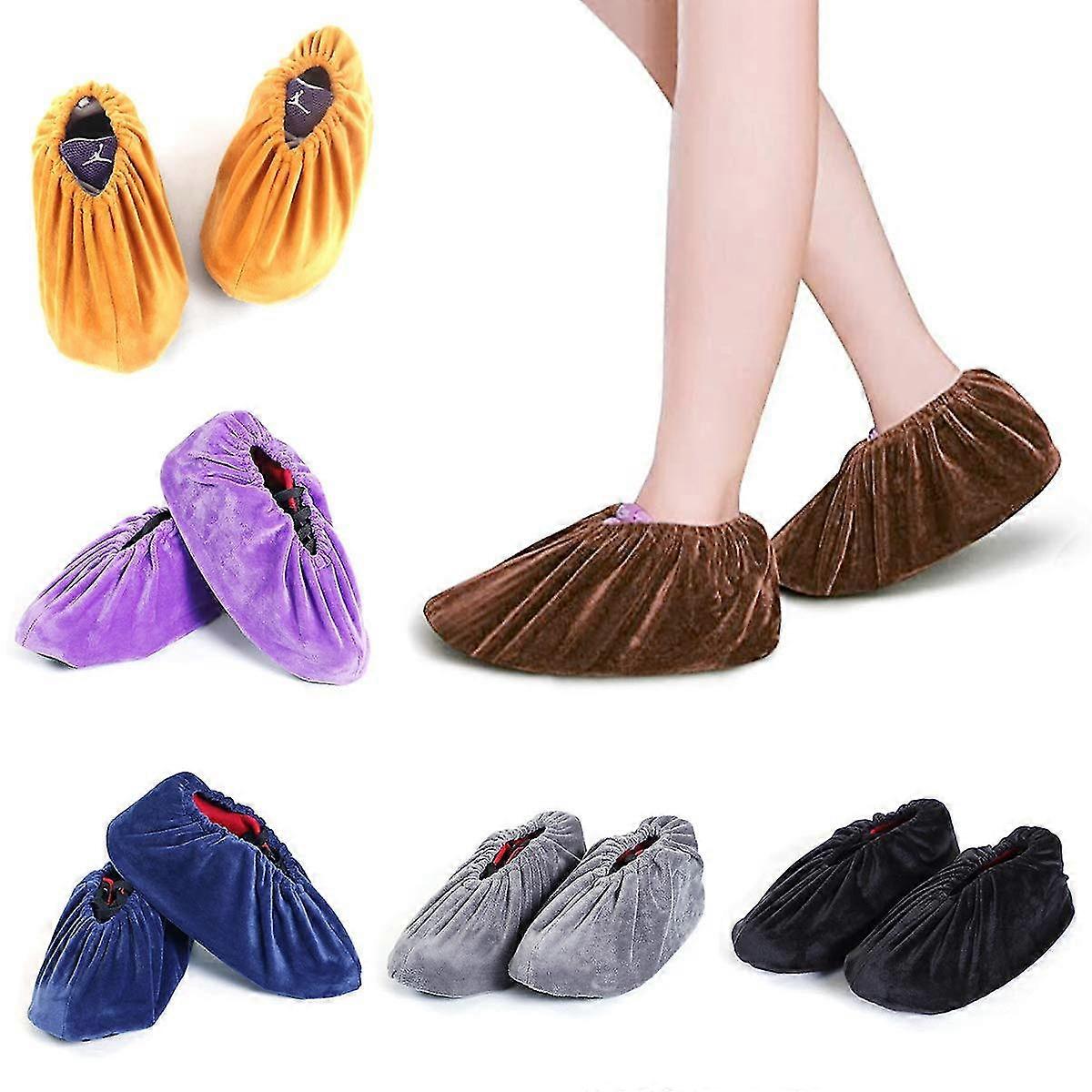 6 أزواج من أغطية أحذية الفانيلا القابلة للغسل ، ونعل سميك غير قابل لإعادة الاستخدام وغير قابل للانزلاق وأغطية قدم مقاومة للاهتراء