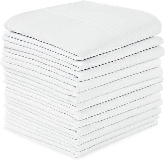 12 Pack Soft Gents Hankies Set, Mens Premium Handkerchiefs Cotton White Pocket Square Hanks for Men and Women, Classic Hankie