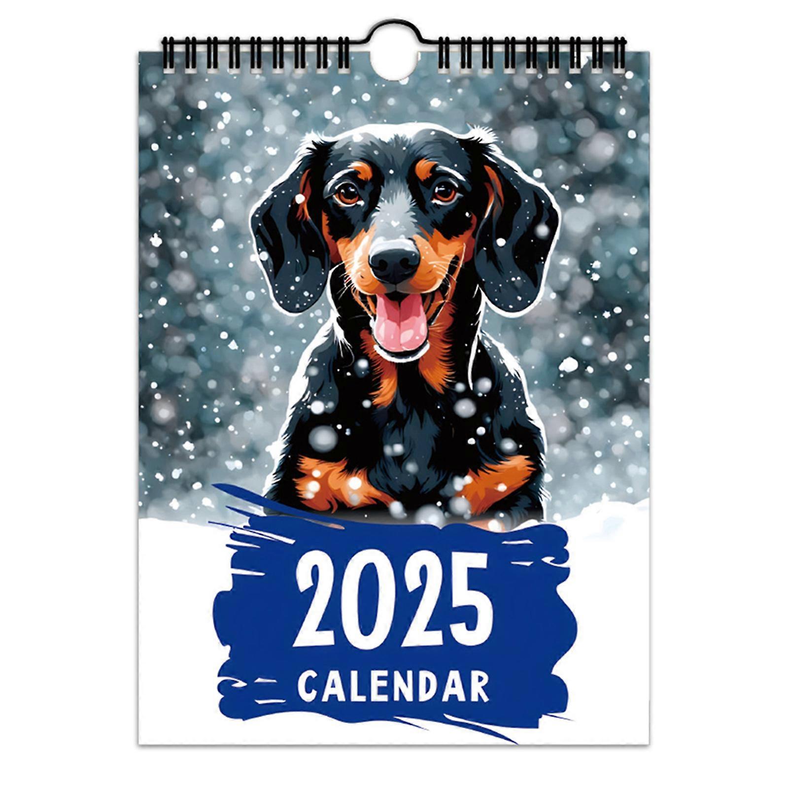 Cheekys Teckels 2025 Calendar de perete Pictură în ulei 12 luni Planificator Calendar mic cadou pentru birou de perete