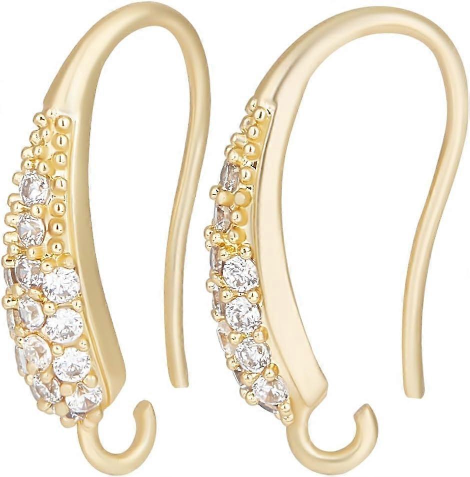 1 Box 16Pcs Cubic Zirconia Earring Hooks 18K Gold Plated Created Diamond Earwire with Loops Connector Findings for Earrings Jewelry Making Art DIY Cra