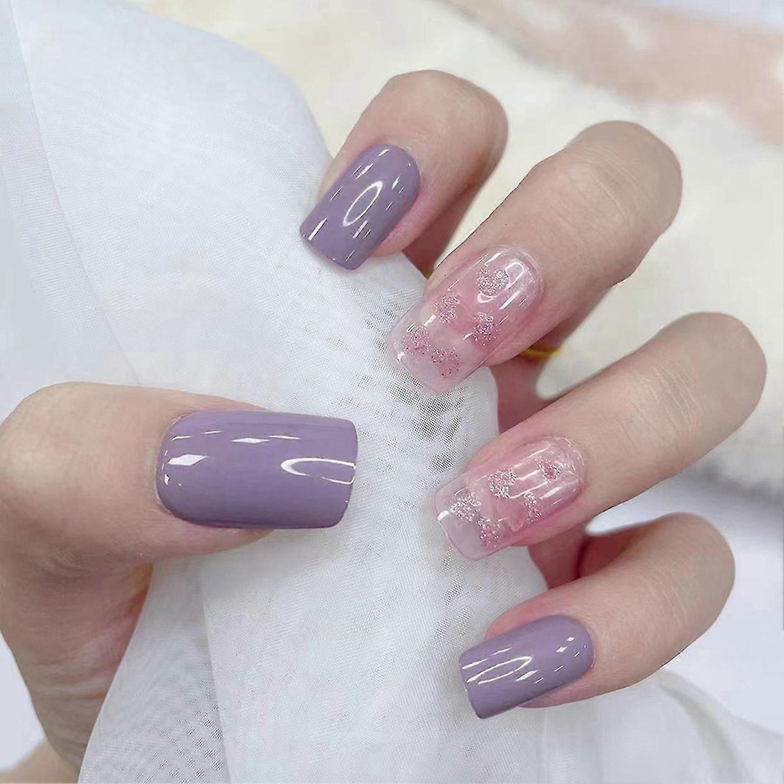 Mid-length Square Fake Nails With Valentines Elements Bring Valentines Atmosphere Jelly Glue Model