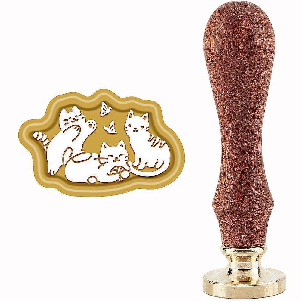 1Set Wax Seal Envelope Gift Seal with Yellow Sandalwood Cat Pattern 89~90mm