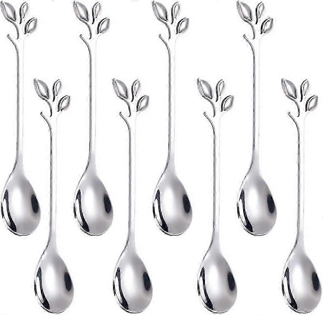 8-pieces 4.7-inch Small Coffee Spoons With Leaf Handle(silver)