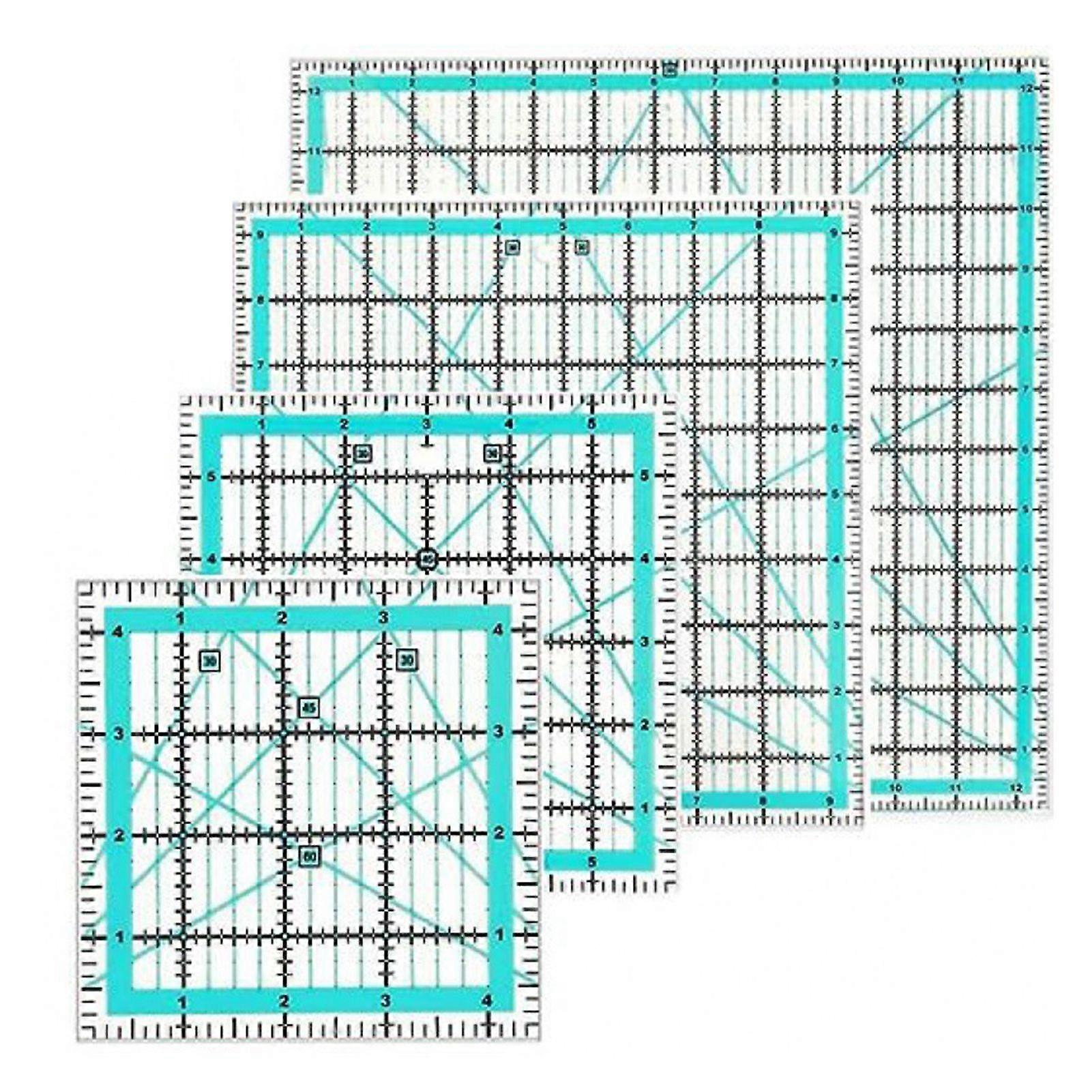 4 Square Quilting Rulers & Templates - Acrylic Square Ruler Set (4.5", 6", 9.5", 12.5") for Accurate Fabric Cutting and Sewing