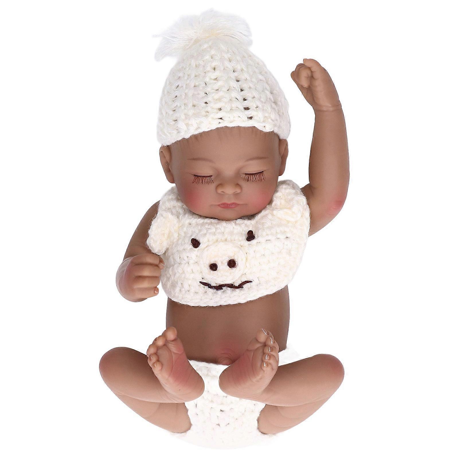 Lifelike Baby Doll 10 Inch Soft Silicone Newborn Boy Infant Doll with Beautiful Clothes Children ToyWhite Clothes Without Shoes