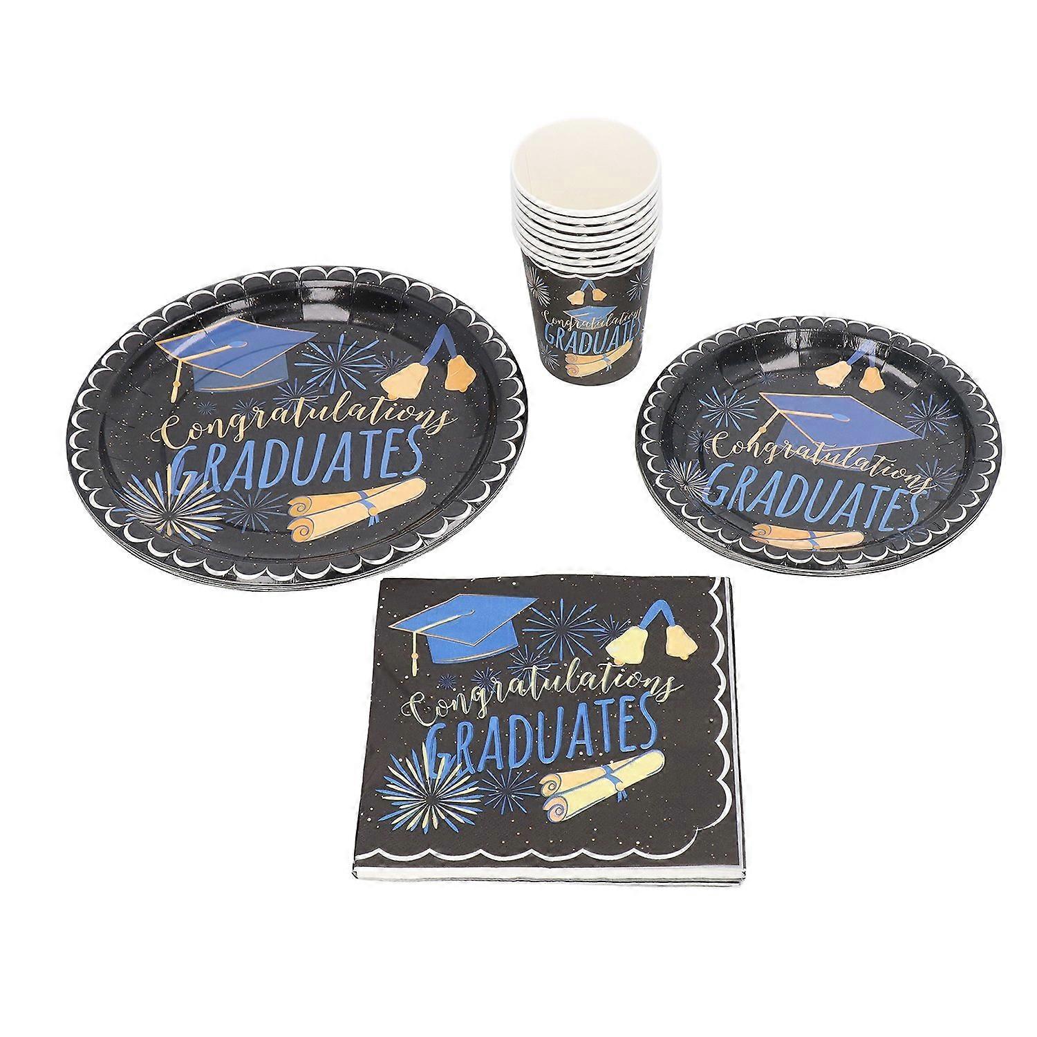 40 Pcs Graduation Plates Set Disposable Black Graduation Dining Table Plate Napkin Set Graduation Pa