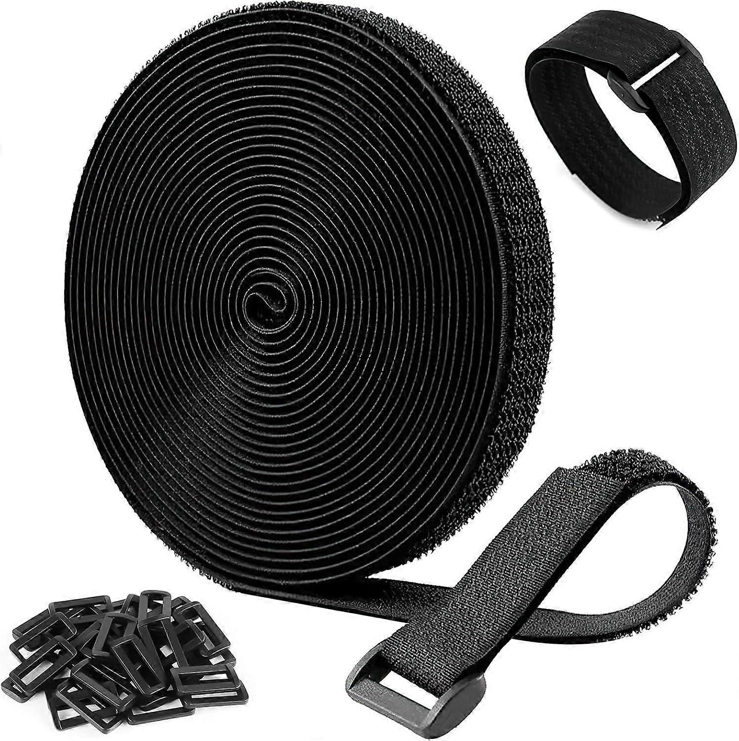 Pack 5m x 2cm Black Adjustable Cable Ties with 25 Loops, Cable Ties, Velcro Cable Ties, Reusable Cable Management Straps, Easy to Cut for Cable Tidyin