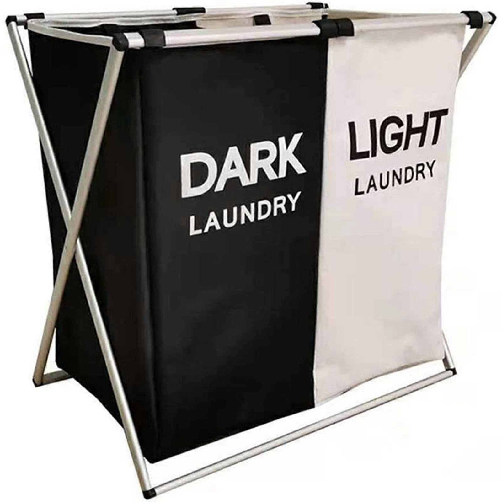 Large Folding Laundry Hamper, 2/3 Compartment Black and White Waterproof Laundry Basket with Removable Bag for Home Use
