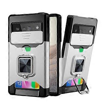 Compatible with Google Pixel 6  2021 Case with Camera Cover & Kickstand, Slide Lens Cover+Rotate Ring Stand+Card Holder, Impact-Resistant, Full Protec