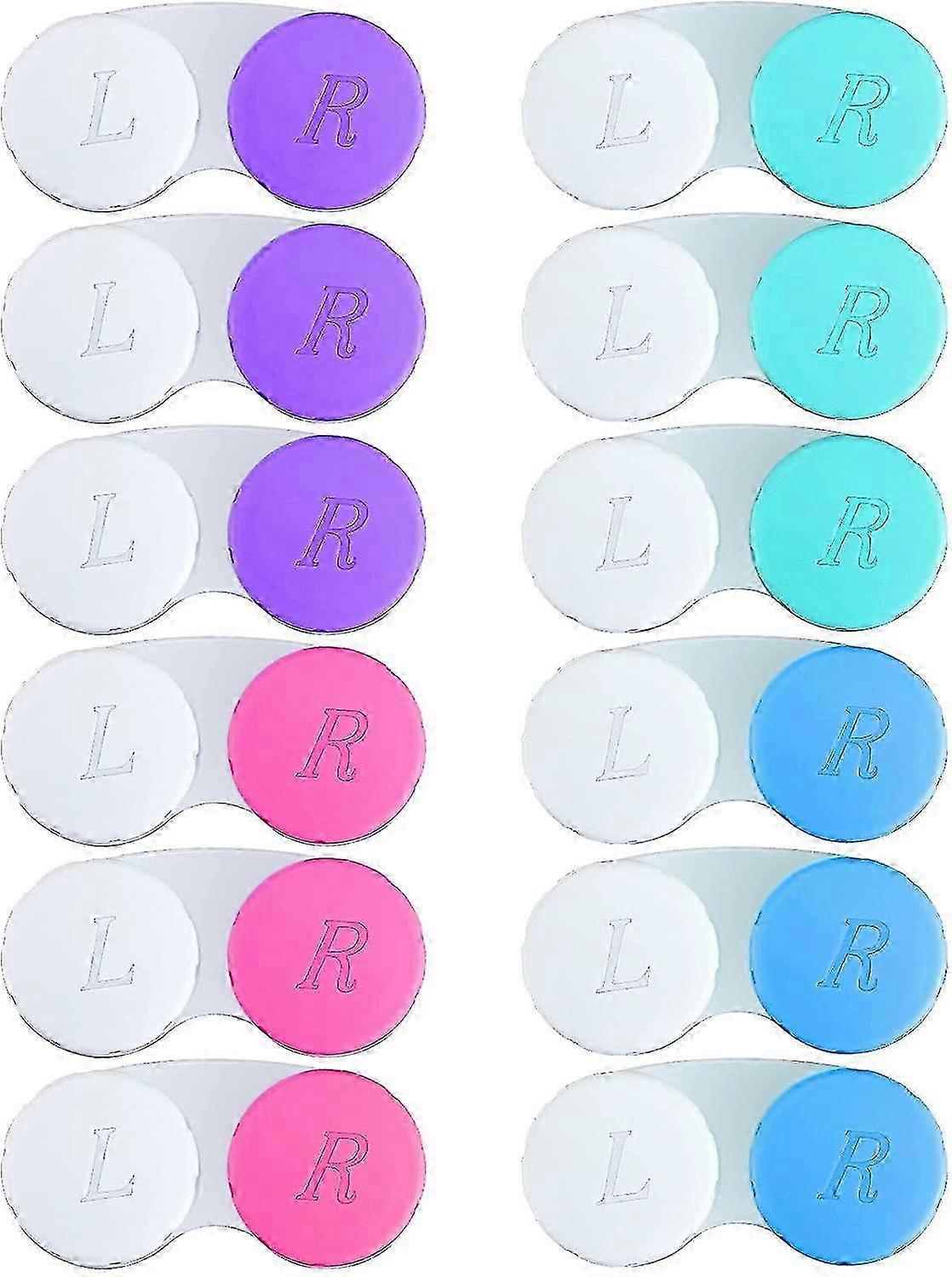 Contact Lens Case, Pack of 12 with Color - Coded Lids Marked L and R for Easy Identification, Compact and Portable for Storing Contact Lenses
