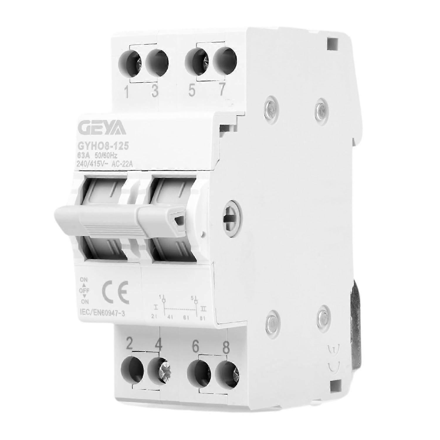 Transfer Switch, 2P 63A Isolation Switch Manual Source Changeover Switch 240V AC, 35mm Din Rail Mount