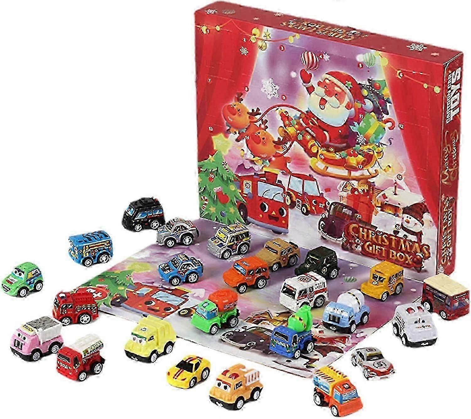 Christmas Car Advent Calendar,24 Days Christmas Countdown Calendar with Pull Back Cars Toys Gift Box