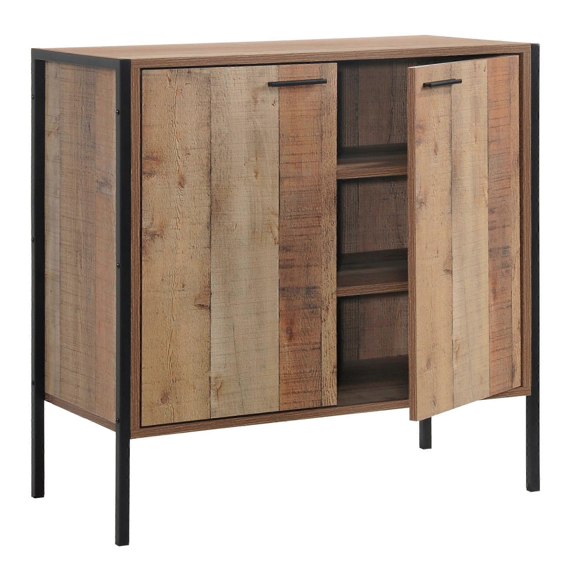 Sideboard Cabinet Unit Rustic Industrial Style - Metal Frame & Handles