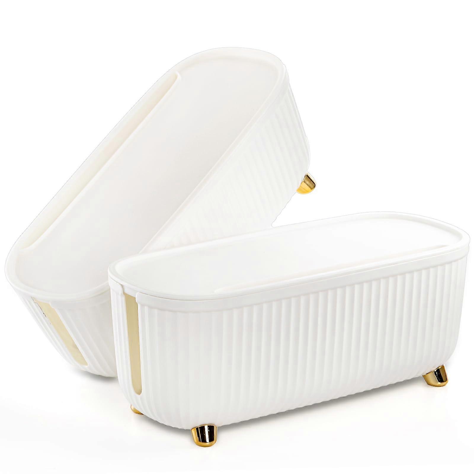 Cable Management Box 2-Pack, Coated White Cord Organizer Box, 13.7 In L x 6 In W x 5 In H