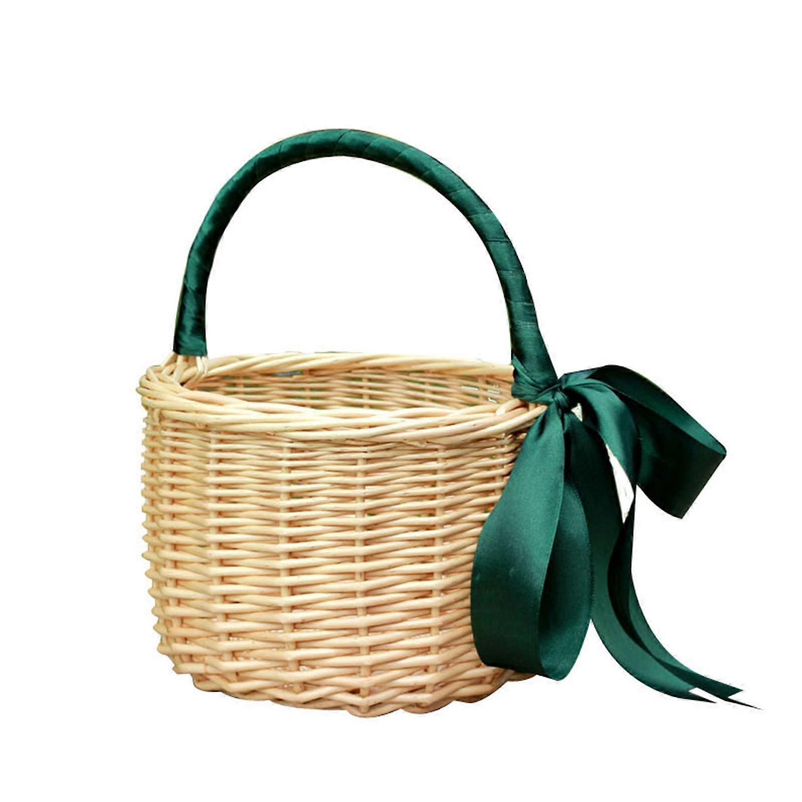 Handwoven Wicker Gift Basket Green Ribbon Handle Unique Design Lightweight Durable Eco-Friendly Versatile for Events and Decoration
